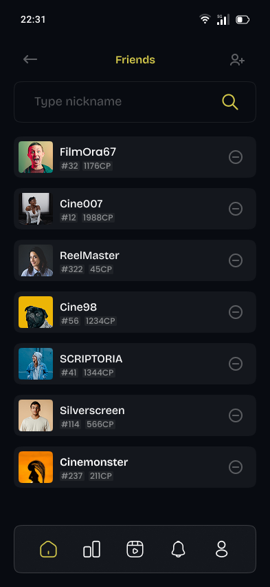 Movitto friends list screen showing connected users
