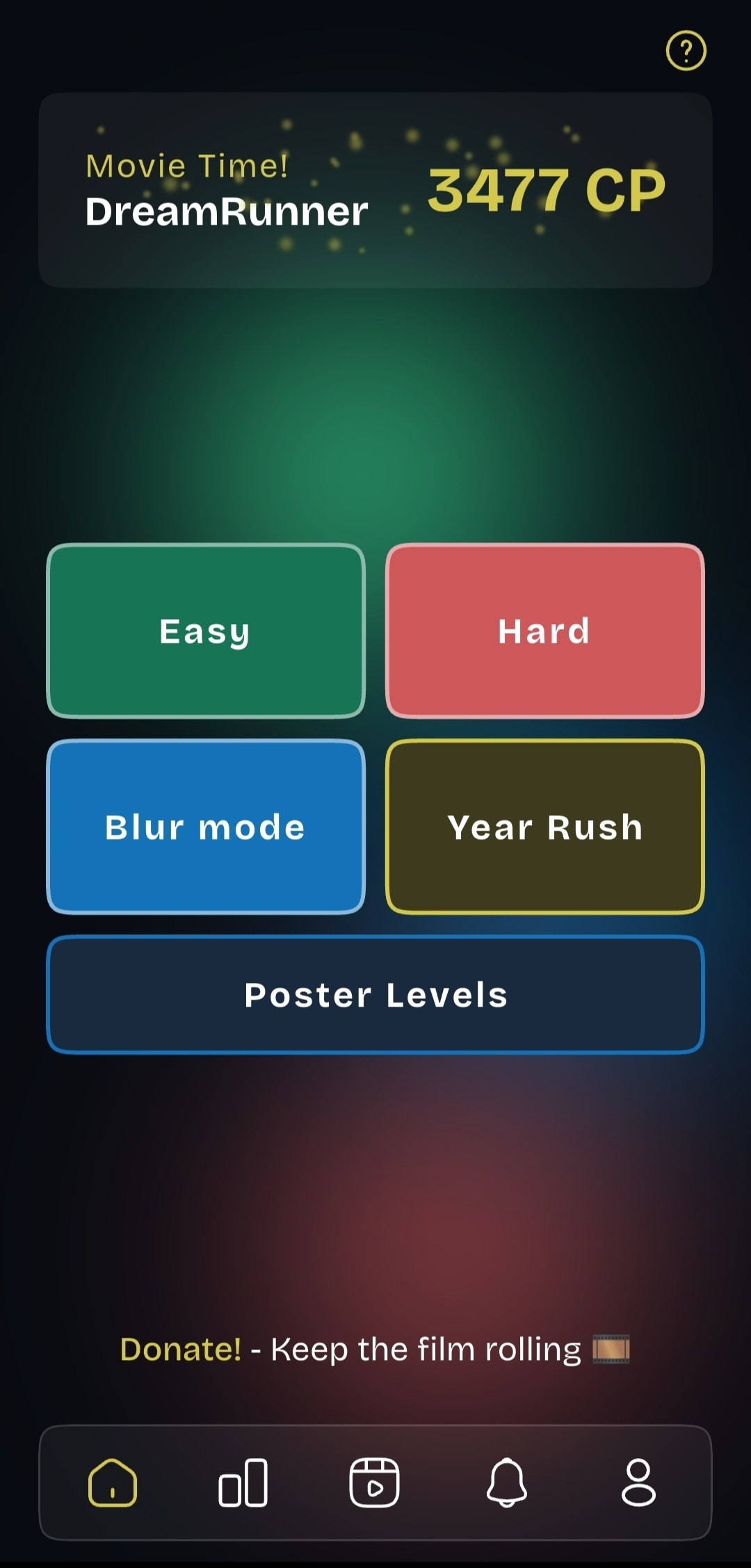 Home screen showing game modes